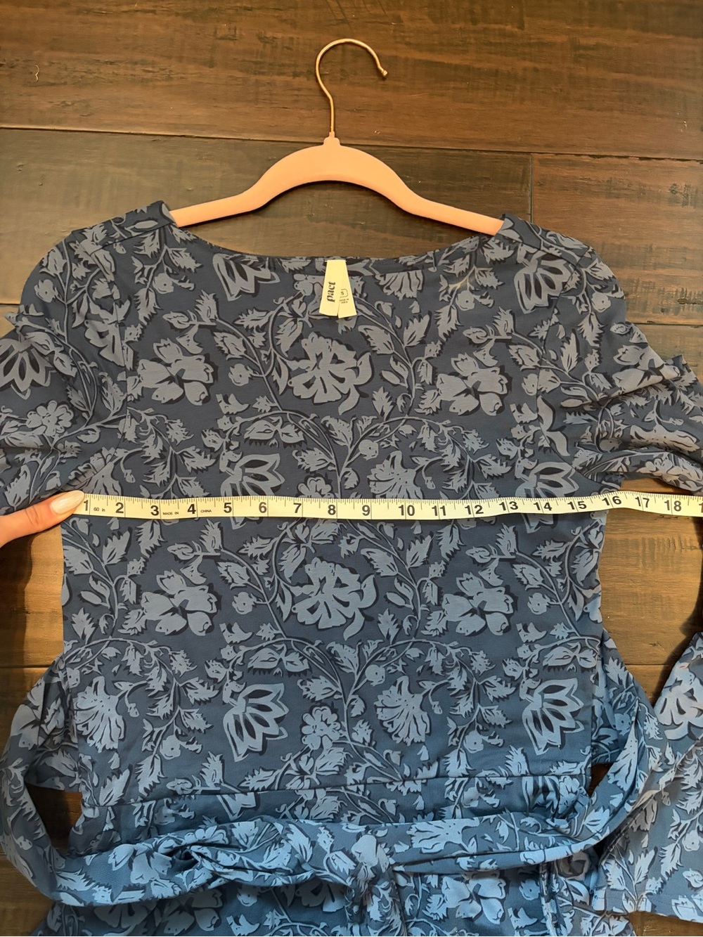 Pact Blue Long-Sleeve Tie-Waist Midi Dress with Subtle Print cotton neutral - Picture 8 of 11